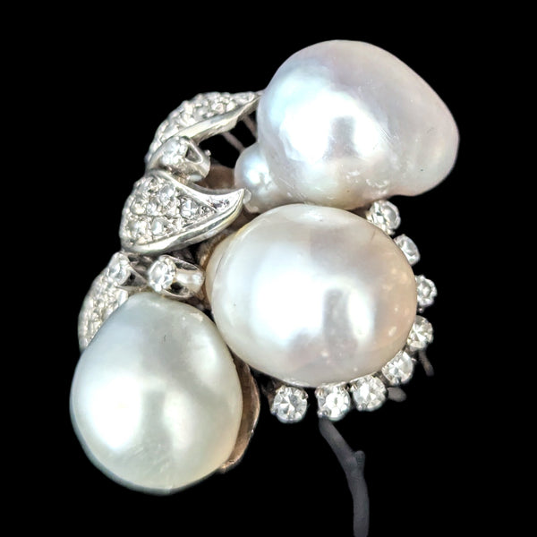 Vintage Diamonds Baroque Pearls 14k White Gold Huge Cocktail Ring Estate Jewelry