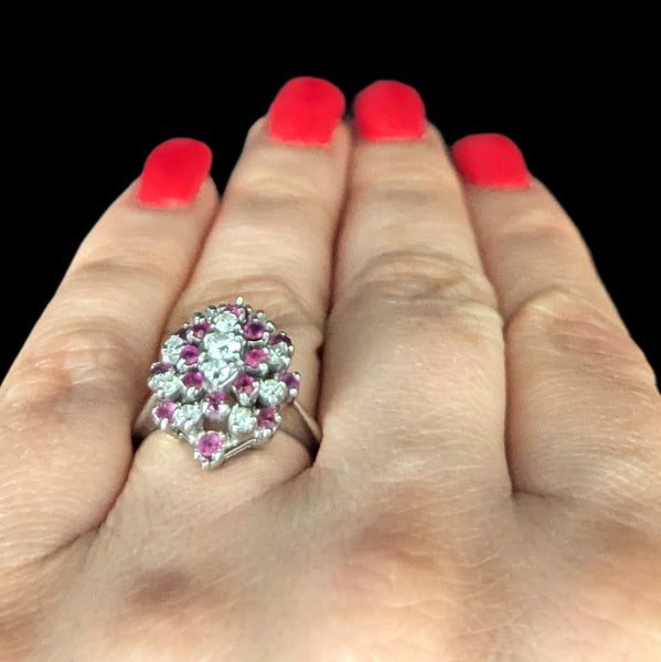 Darien - Vintage Diamonds Gemstones 14k White Gold Navette Cocktail Ring