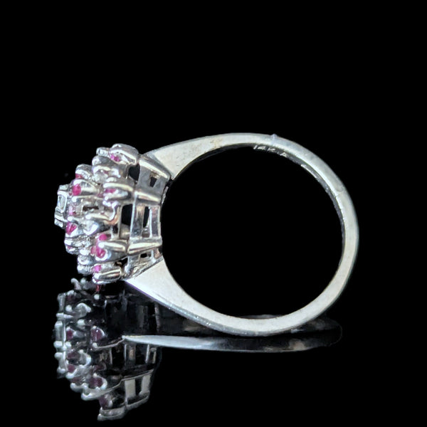 Darien - Vintage Diamonds Gemstones 14k White Gold Navette Cocktail Ring