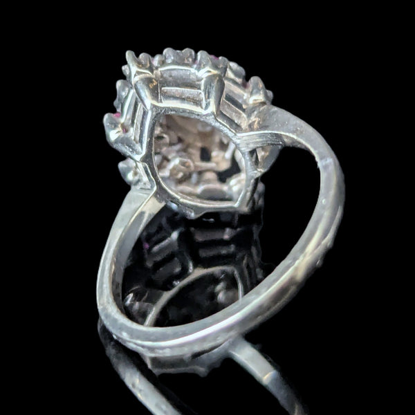 Darien - Vintage Diamonds Gemstones 14k White Gold Navette Cocktail Ring