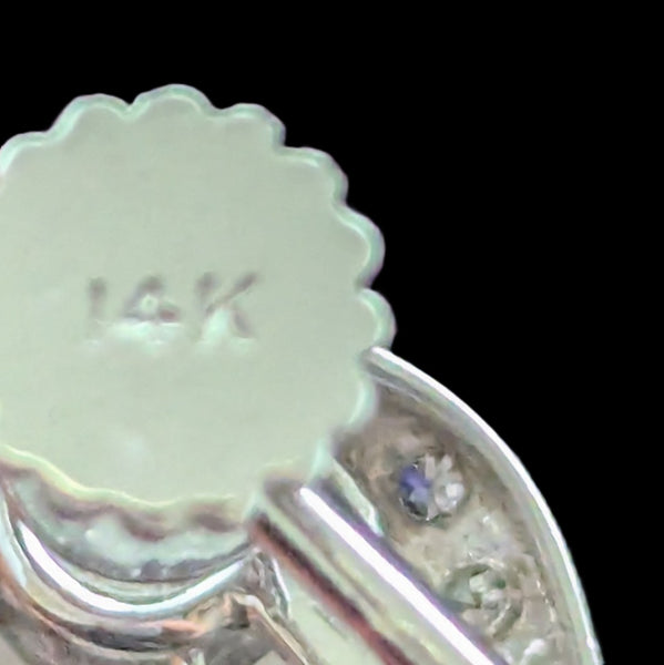 1950s Vintage Diamonds Pearls 14k White Gold Earrings Retro Non Pierced Screws  hallmark