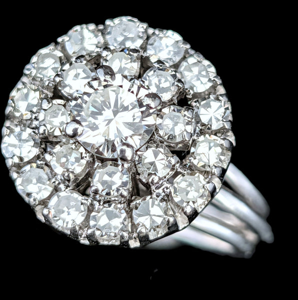 Calais - Vintage Diamonds Platinum Cluster Cocktail Ring