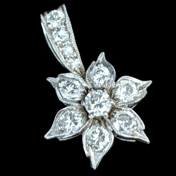 Vintage Diamonds Platinum Flower Pendant Estate Jewelry Floral Retro Gift