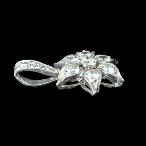 Vintage Diamonds Platinum Flower Pendant Estate Jewelry Floral Retro Gift