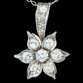 Vintage Diamonds Platinum Flower Pendant Estate Jewelry Floral Retro Gift