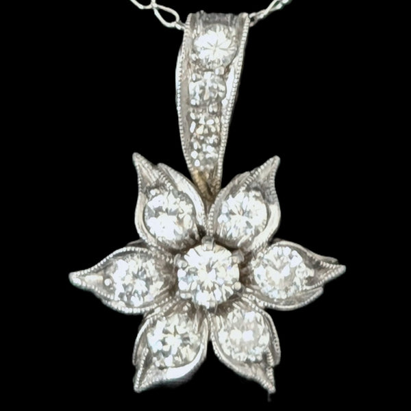 Vintage Diamonds Platinum Flower Pendant Estate Jewelry Floral Retro Gift