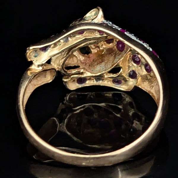 The Stanford - Estate Diamond Ruby Emerald 10k Gold Panther Ring
