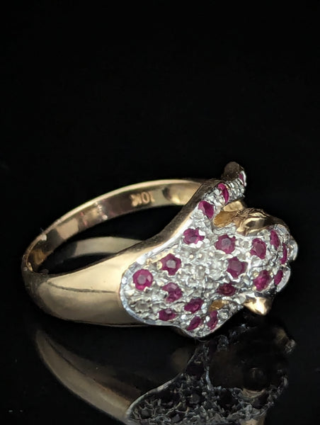 The Stanford - Estate Diamond Ruby Emerald 10k Gold Panther Ring