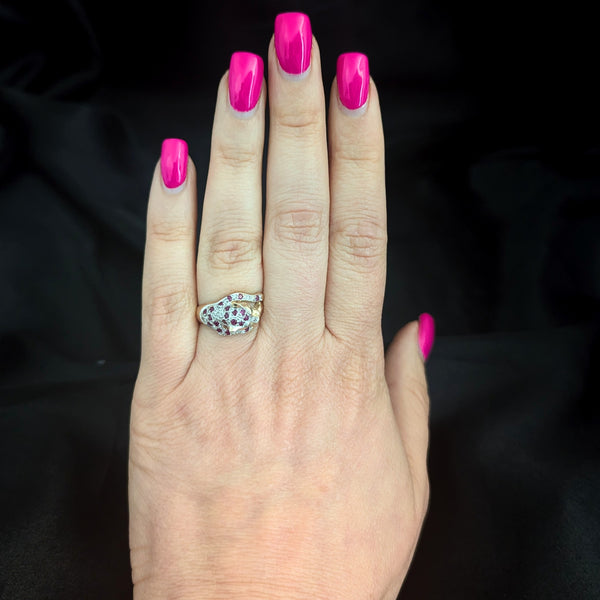 The Stanford - Estate Diamond Ruby Emerald 10k Gold Panther Ring