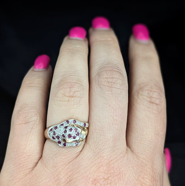 The Stanford - Estate Diamond Ruby Emerald 10k Gold Panther Ring