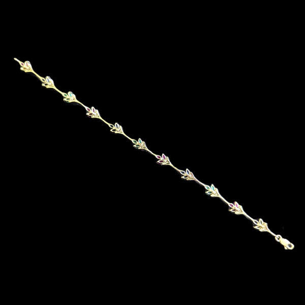 Vintage Diamonds Rubies Emeralds Sapphires 10k Yellow Gold Floral Bracelet Estate
