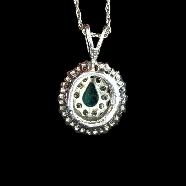 Vintage Emerald Baguette Cut Diamonds 14k White Gold Ballerina Pendant Necklace Gift