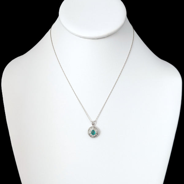 Vintage Emerald Baguette Cut Diamonds 14k White Gold Ballerina Pendant Necklace Gift