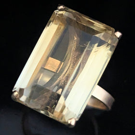 Vintage Emerald Cut Large Citrine 14k Yellow Gold Cocktail Ring Estate Retro
