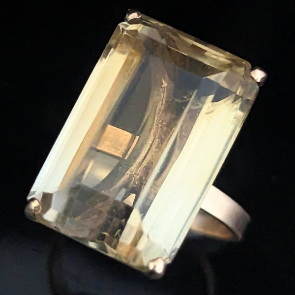 Vintage Emerald Cut Large Citrine 14k Yellow Gold Cocktail Ring Estate Retro