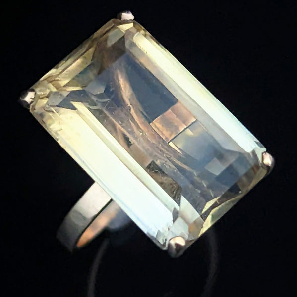 Vintage Emerald Cut Large Citrine 14k Yellow Gold Cocktail Ring Estate Retro