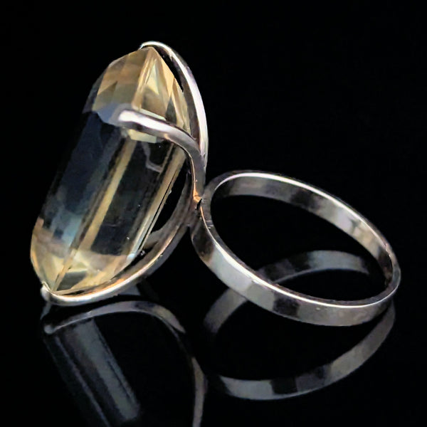 Vintage Emerald Cut Large Citrine 14k Yellow Gold Cocktail Ring Estate Retro