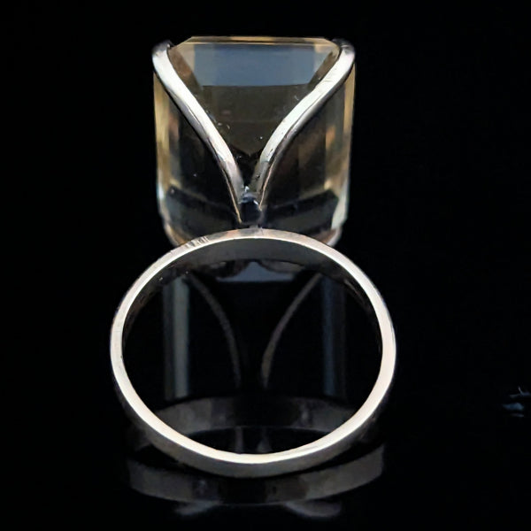 Vintage Emerald Cut Large Citrine 14k Yellow Gold Cocktail Ring Estate Retro