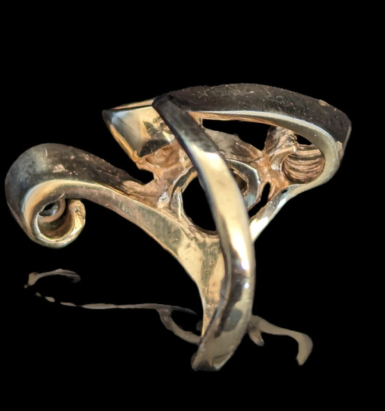 Vintage Emerald Diamond 14k Yellow Gold Cocktail Ring Swirl Retro Estate Gift 