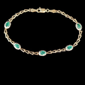 Vintage Emeralds 10k Yellow White Gold Bracelet Estate Jewelry Gift