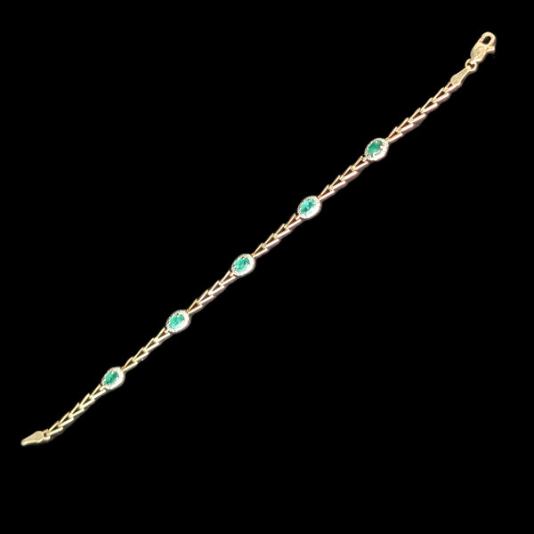 Vintage Emeralds 10k Yellow White Gold Bracelet Estate Jewelry Gift