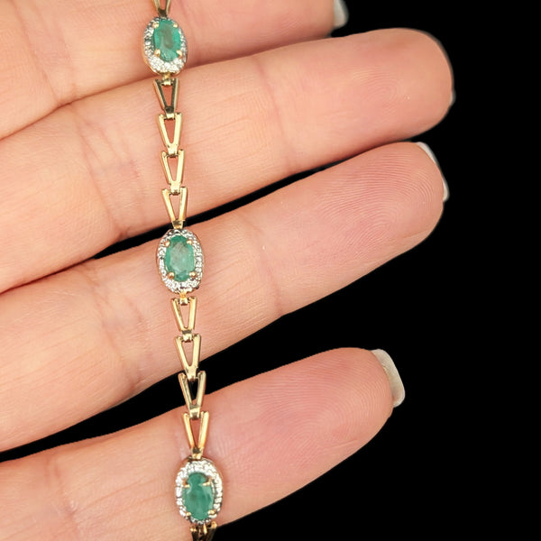 Vintage Emeralds 10k Yellow White Gold Bracelet Estate Jewelry Gift