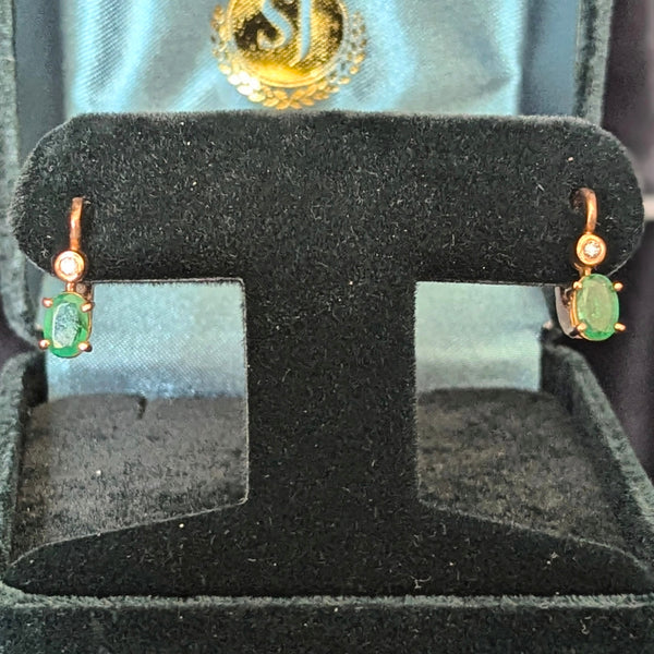 Vintage Emeralds Diamonds 14k Yellow Gold Latch Back Retro Estate Jewelry Gift