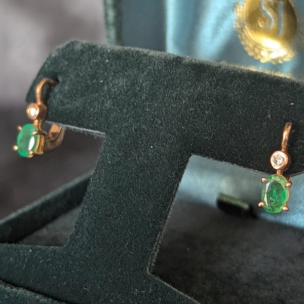 Vintage Emeralds Diamonds 14k Yellow Gold Latch Back Retro Estate Jewelry Gift