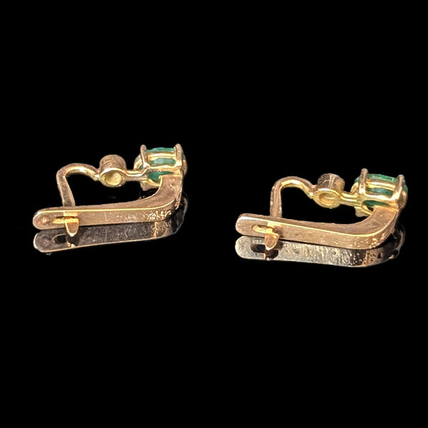 Vintage Emeralds Diamonds 14k Yellow Gold Latch Back Retro Estate Jewelry Gift