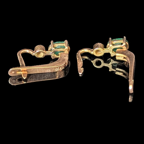 Vintage Emeralds Diamonds 14k Yellow Gold Latch Back Retro Estate Jewelry Gift