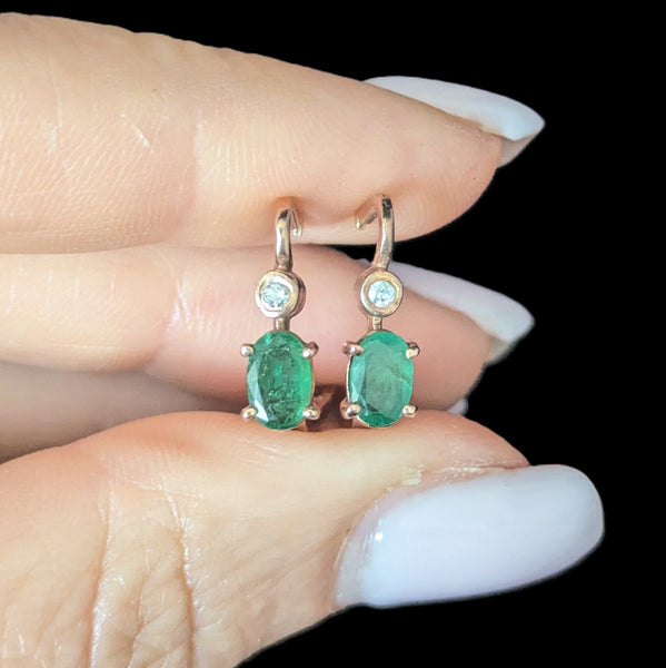 Vintage Emeralds Diamonds 14k Yellow Gold Latch Back Retro Estate Jewelry Gift