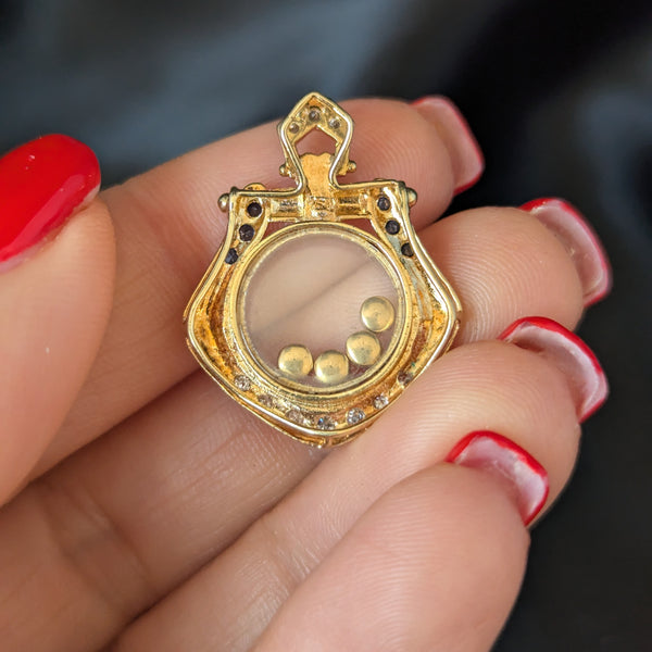 Vintage Floating Gemstones Diamonds 16-18k Yellow Gold Pendant Estate Jewelry