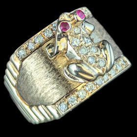 Vintage Frog Ring Diamonds Rubies 14k Yellow Gold Wide Band Estate Retro Gift 