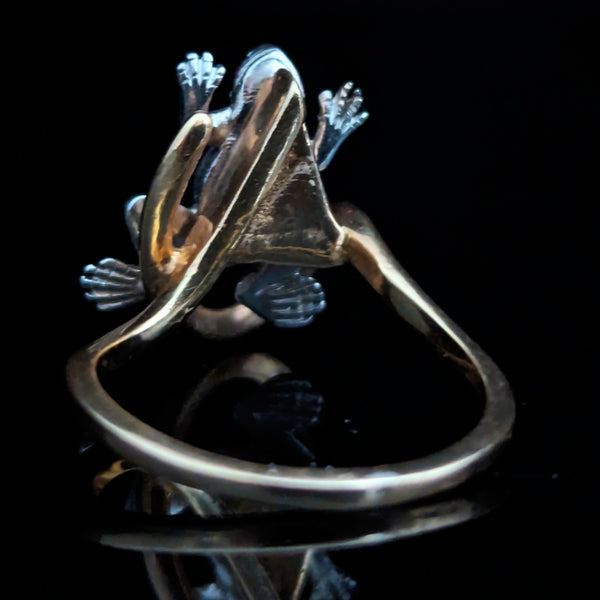 Vintage Frog Ring Diamonds Rubies 14k Yellow White Gold Estate Animal Statement 