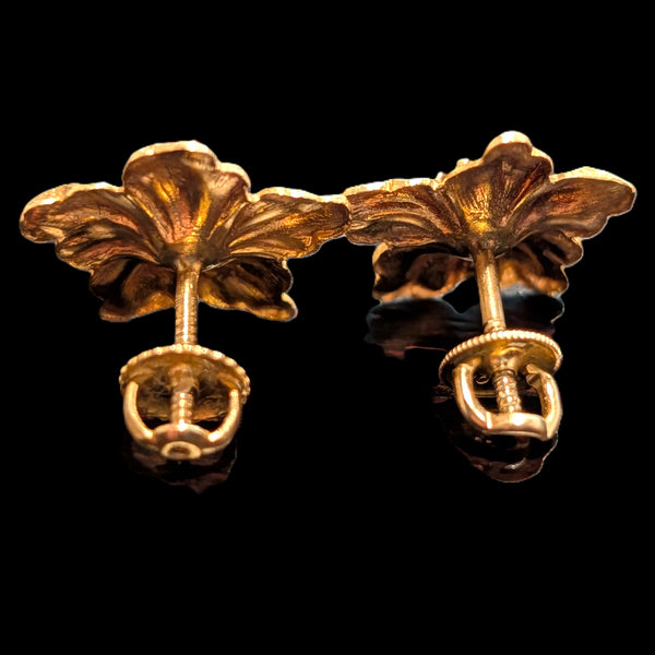Vintage Garnet 10k Yellow Gold Floral Earrings Blossoms Screw Back Posts Gift 
