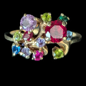 Vintage Gemstones 10k Yellow Gold Statement Ring Retro Estate Jewelry Gift 