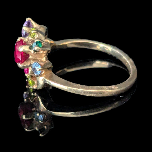 Vintage Gemstones 10k Yellow Gold Statement Ring Retro Estate Jewelry Gift 