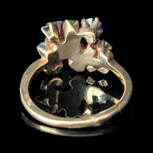 Vintage Gemstones 10k Yellow Gold Statement Ring Retro Estate Jewelry Gift 
