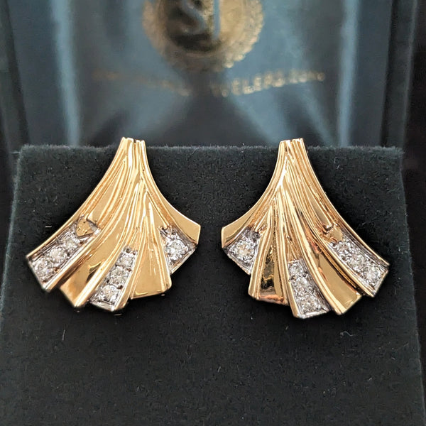Vintage Ginco Diamonds 14k Yellow Gold Earrings Estate Retro Screw Posts Gift