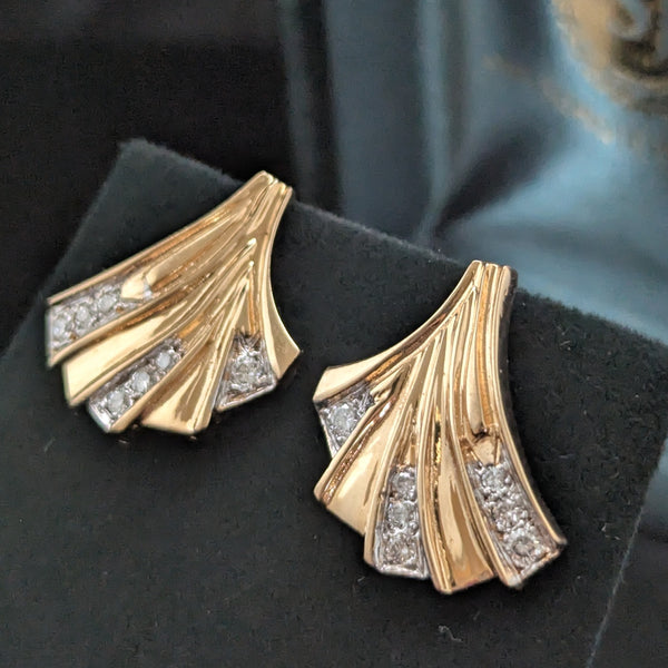 Vintage Ginco Diamonds 14k Yellow Gold Earrings Estate Retro Screw Posts Gift