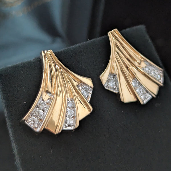 Vintage Ginco Diamonds 14k Yellow Gold Earrings Estate Retro Screw Posts Gift