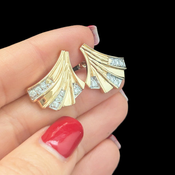 Vintage Ginco Diamonds 14k Yellow Gold Earrings Estate Retro Screw Posts Gift