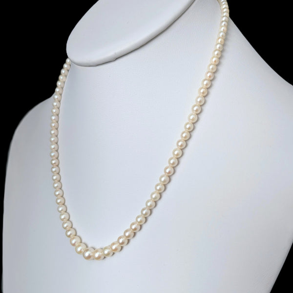 Vintage Graduated Cream Pearl Necklace 10k White Gold Filigree Retro Estate Gift