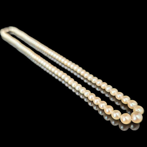 Vintage Graduated Cream Pearl Necklace 10k White Gold Filigree Retro Estate Gift