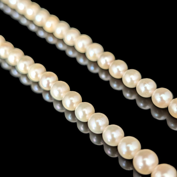 Vintage Graduated Cream Pearl Necklace 10k White Gold Filigree Retro Estate Gift