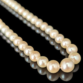 Vintage Graduated Cream Pearl Necklace 10k White Gold Filigree Retro Estate Gift