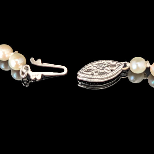 Vintage Graduated Cream Pearl Necklace 10k White Gold Filigree Retro Estate Gift