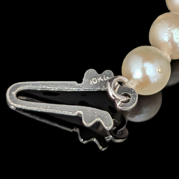 Vintage Graduated Cream Pearl Necklace 10k White Gold Filigree Retro Estate Gift