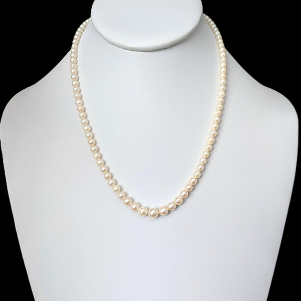 Vintage Graduated Cream Pearl Necklace 10k White Gold Filigree Retro Estate Gift