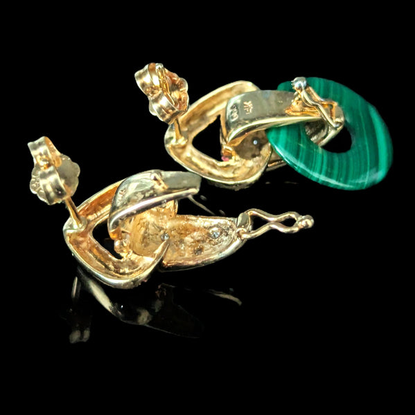 4 in One Vintage Interchangeable Gemstones Earrings Diamonds 14k Gold Day to Night Convertible Set 